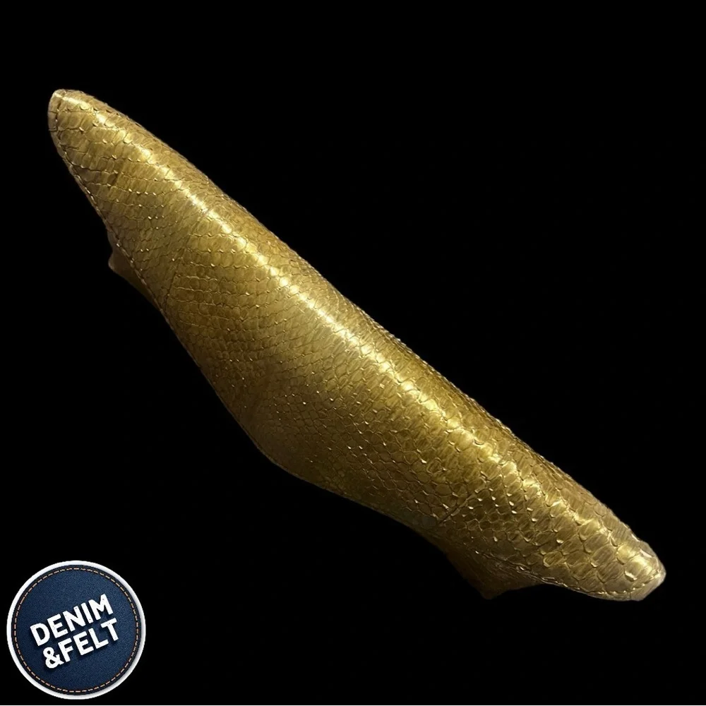 Michael Kors Womens Gold Embossed Reptile Skin Envelope Clutch Bag/Crossbody 🐍 - Picture 8 of 14